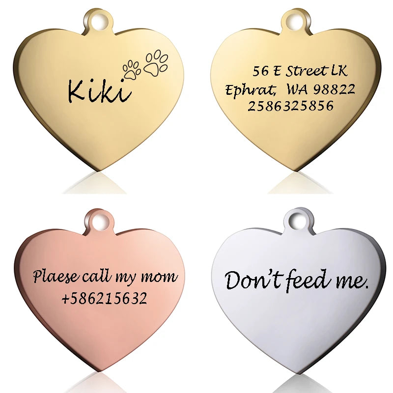 Personalised Dog ID Heart Tag Pet Friendly Supplies