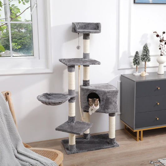 Multi-Level Deluxe Cat Tower with Extra-Large Plush Perch Spacious Hammock and Thick Sisal-Covered Scratching Post