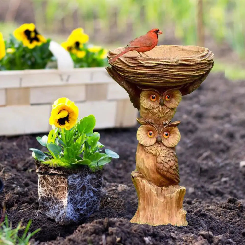 Owl And Birds Bird Bath Bird Feeder Pet Friendly Supplies