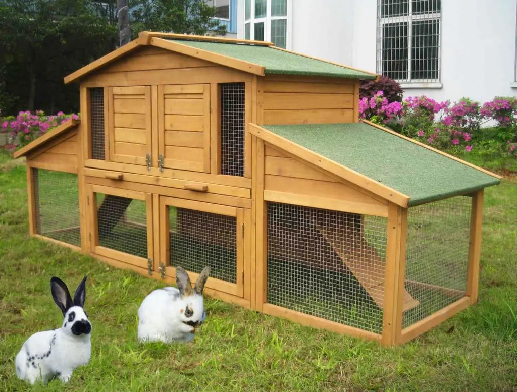 Waterproof Wooden Hutch 2 Tier Large Cage Pet Friendly Supplies