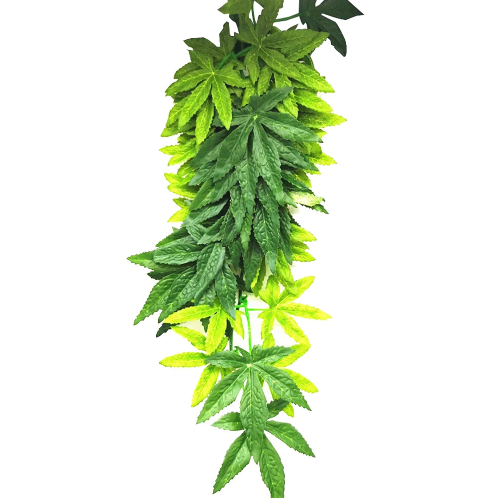 30/40/50CM Aquarium Reptile Tank Durable No-Fade Artificial Hanging Leaves Plant With Suction Cup - Pet Friendly Supplies