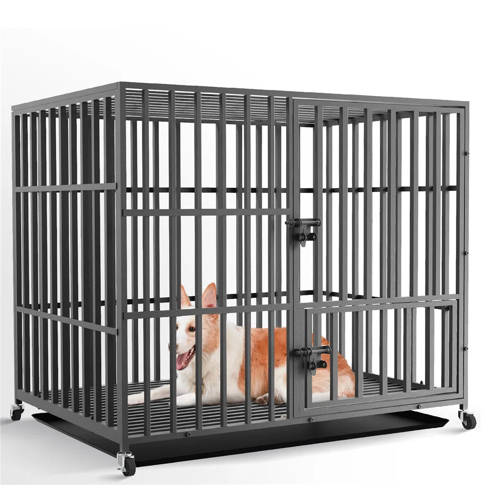 Heavy Duty Metal Dog Cage On Wheels Pet Friendly Supplies