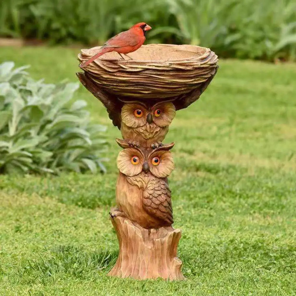 Owl And Birds Bird Bath Bird Feeder Pet Friendly Supplies