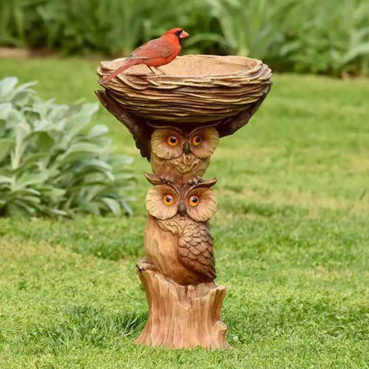 Owl And Birds Bird Bath Bird Feeder