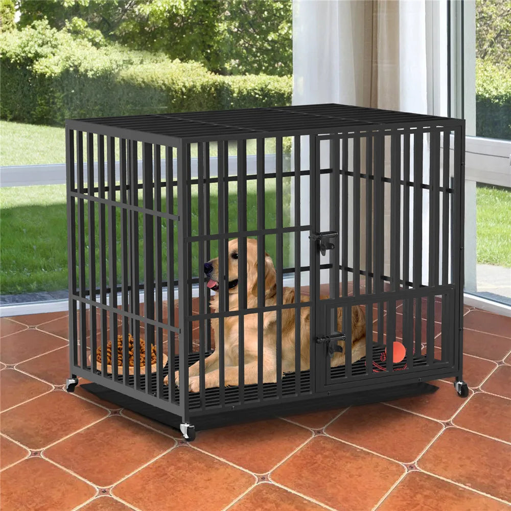 Heavy Duty Metal Dog Cage On Wheels Pet Friendly Supplies