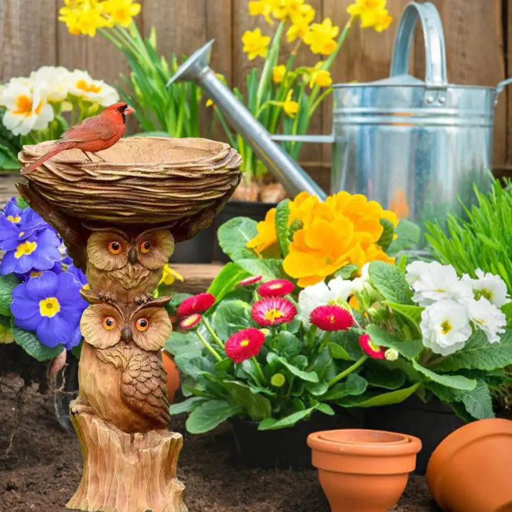 Owl And Birds Bird Bath Bird Feeder Pet Friendly Supplies