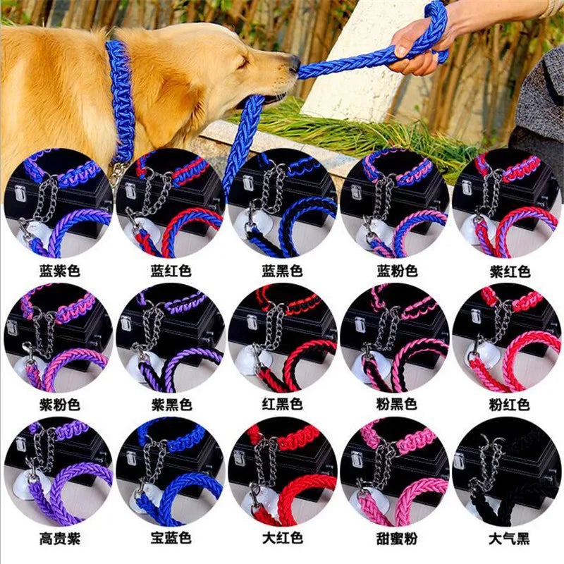 Strong Large Double Strand Rope & Metal Chain Collar for Pet Traction. - Pet Friendly Supplies