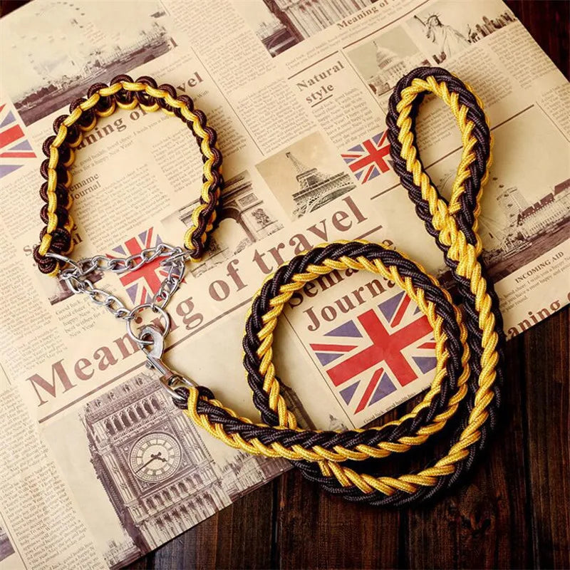 Strong Large Double Strand Rope & Metal Chain Collar for Pet Traction. - Pet Friendly Supplies