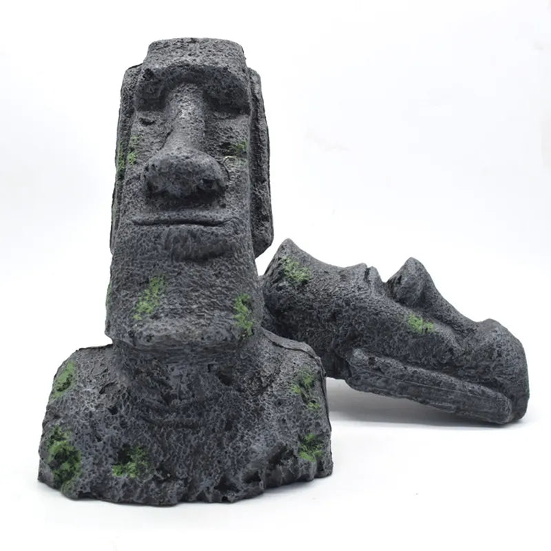 Easter Island Stone Statue Resin Ornament Fish Tank Aquarium Decoration Gnome Terrarium Reptile Tank Artificial Stone Home Decor - Pet Friendly Supplies