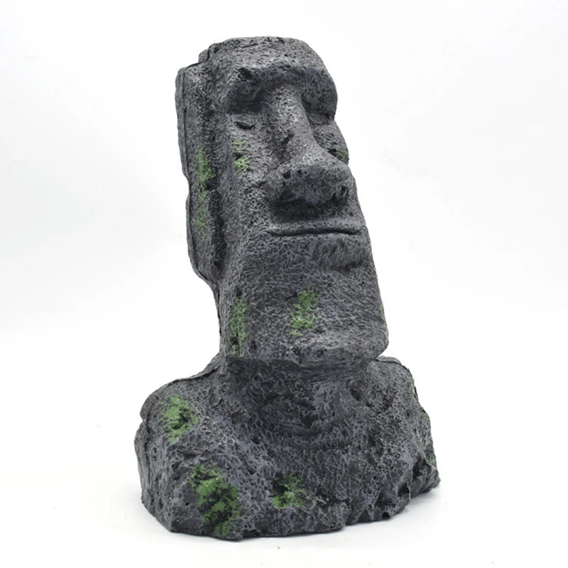 Easter Island Stone Statue Resin Ornament Fish Tank Aquarium Decoration Gnome Terrarium Reptile Tank Artificial Stone Home Decor - Pet Friendly Supplies