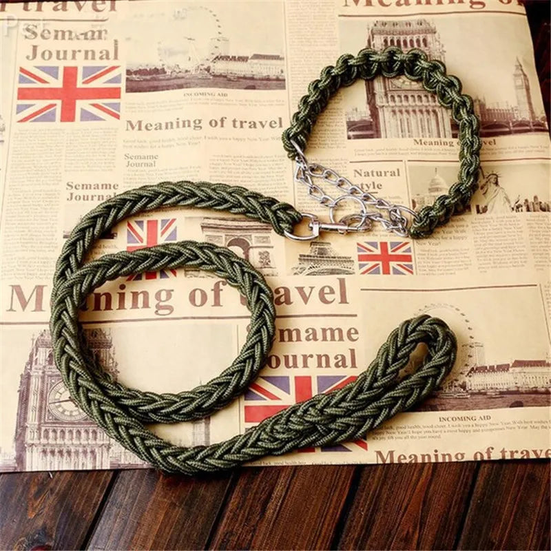 Strong Large Double Strand Rope & Metal Chain Collar for Pet Traction. - Pet Friendly Supplies