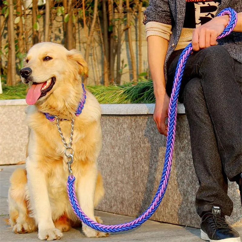 Strong Large Double Strand Rope & Metal Chain Collar for Pet Traction. - Pet Friendly Supplies