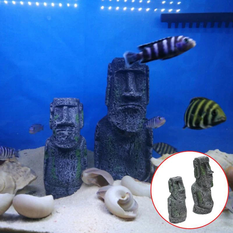 Easter Island Stone Statue Resin Ornament Fish Tank Aquarium Decoration Gnome Terrarium Reptile Tank Artificial Stone Home Decor - Pet Friendly Supplies