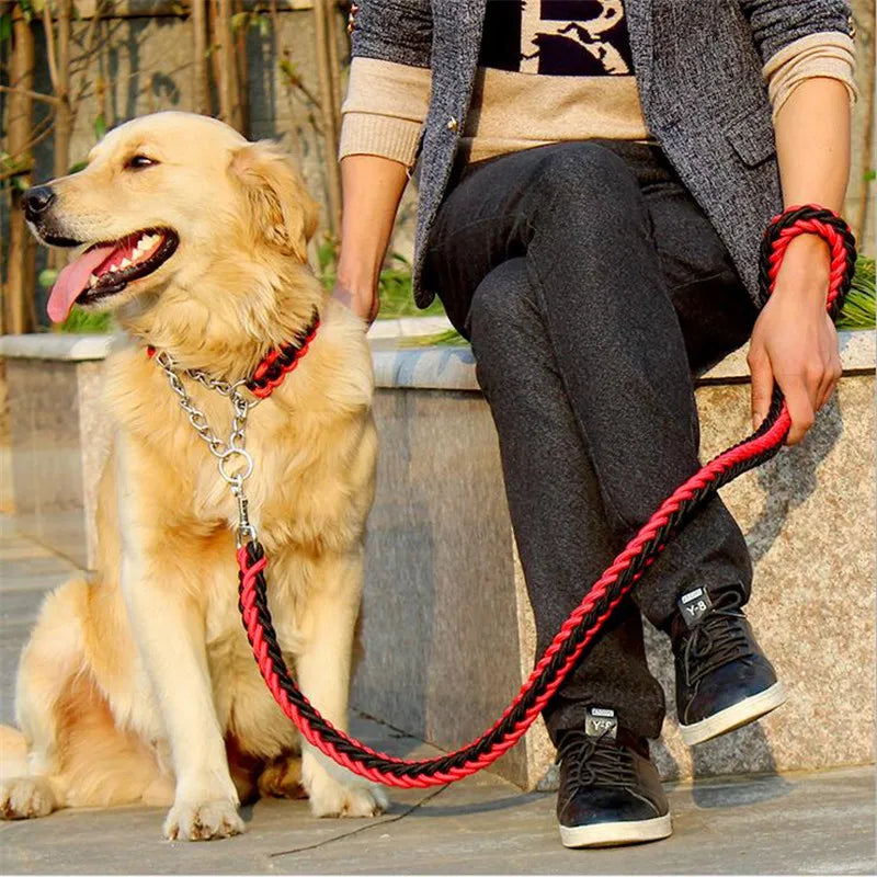 Strong Large Double Strand Rope & Metal Chain Collar for Pet Traction. - Pet Friendly Supplies