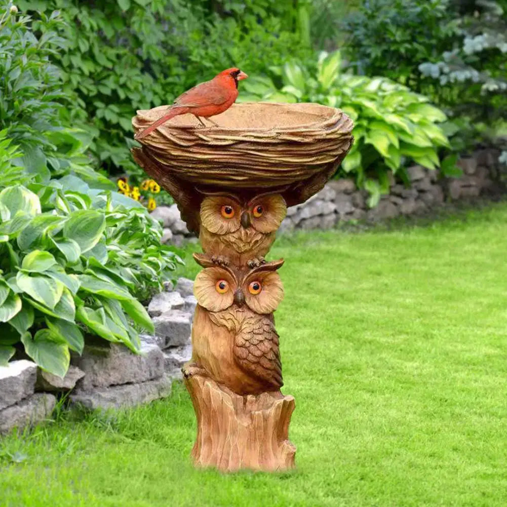 Owl And Birds Bird Bath Bird Feeder Pet Friendly Supplies