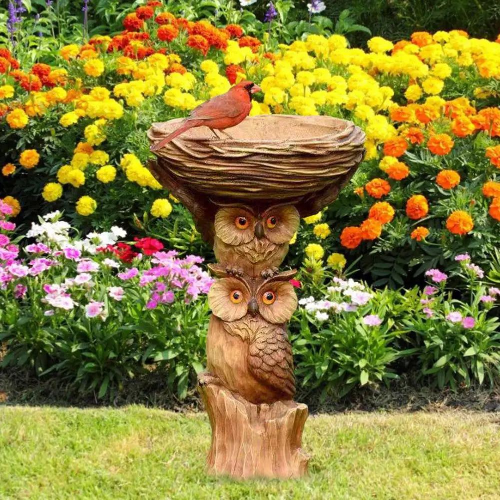 Owl And Birds Bird Bath Bird Feeder Pet Friendly Supplies