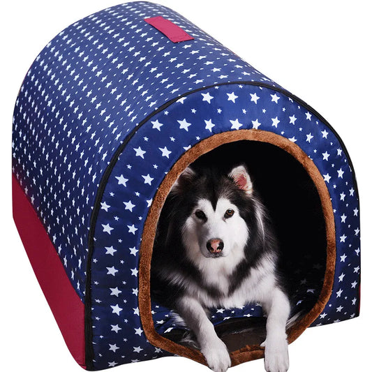 New Foldable Warm Star Print Dog House - Pet Friendly Supplies