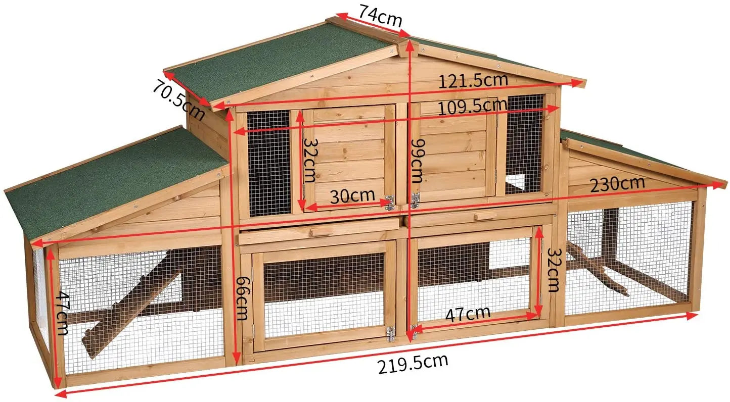 Waterproof Wooden Hutch 2 Tier Large Cage Pet Friendly Supplies