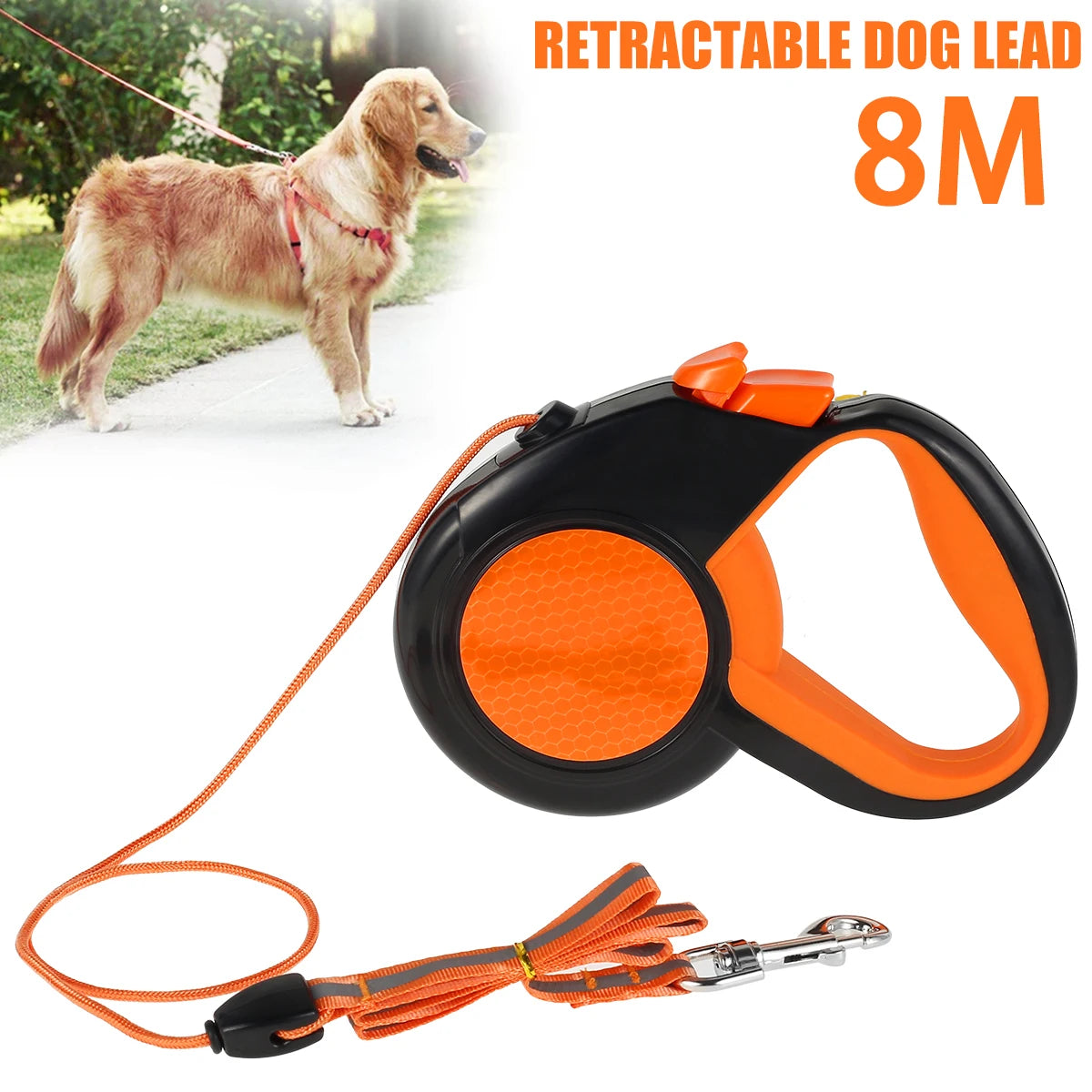 8M Retractable Heavy Duty Dog Lead With Reflective Tape Pet Friendly Supplies