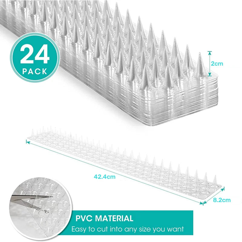 24 Pack Outdoor Transparent Clear PVC Bird Defender Spikes Strips for Outdoor Use - Pet Friendly Supplies