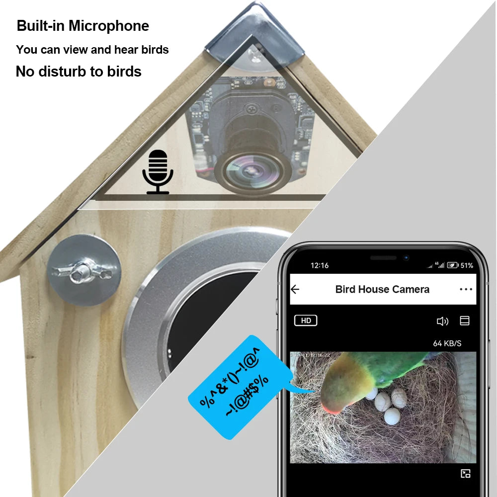 WIFI Camera Bird House Natural Wooden Care Nest Box Day Night Vision For Bird Activity - Pet Friendly Supplies