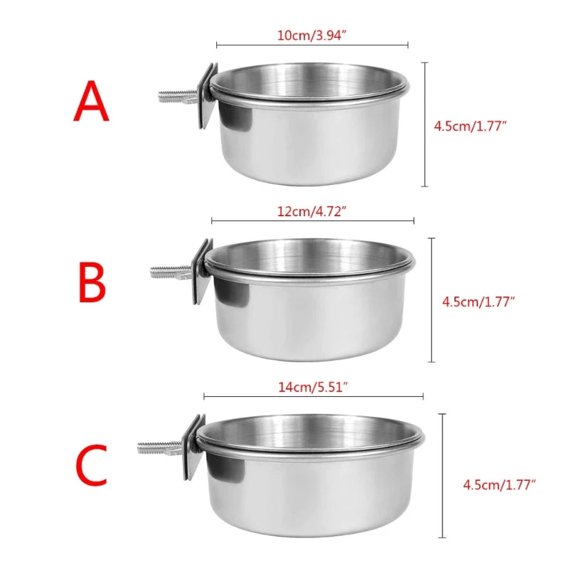 Stainless Steel Bird Feeding/Water Bowel. Clamp On Bird Cage - Pet Friendly Supplies