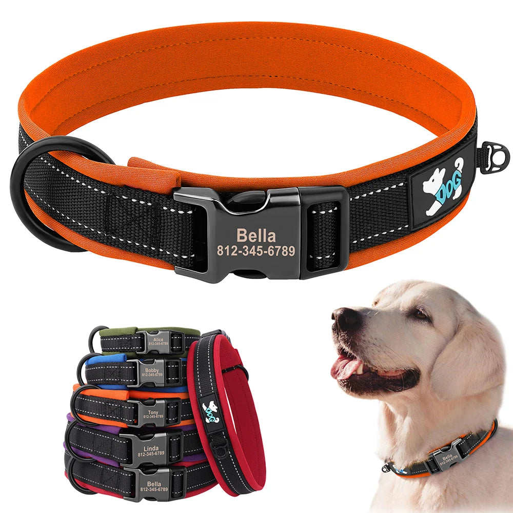 Personalized Adjustable Reflective Dog Collar Pet Friendly Supplies