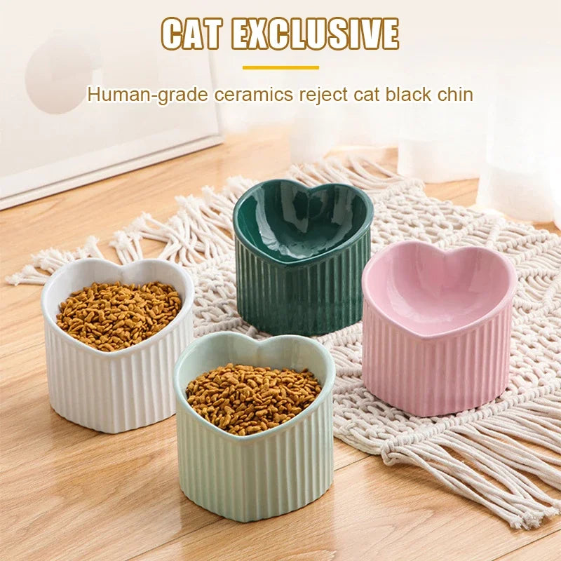 Ceramic Tilted Heart Shape Bowl Pet Friendly Supplies