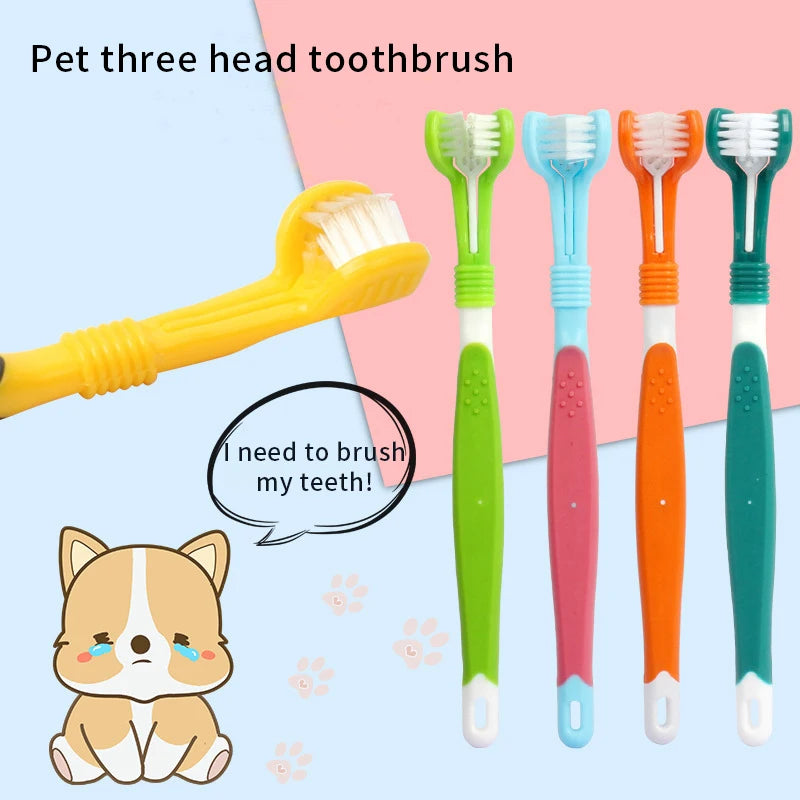 Three Sided Pet Toothbrush Three-Head Multi-angle Toothbrush Pet Friendly Supplies