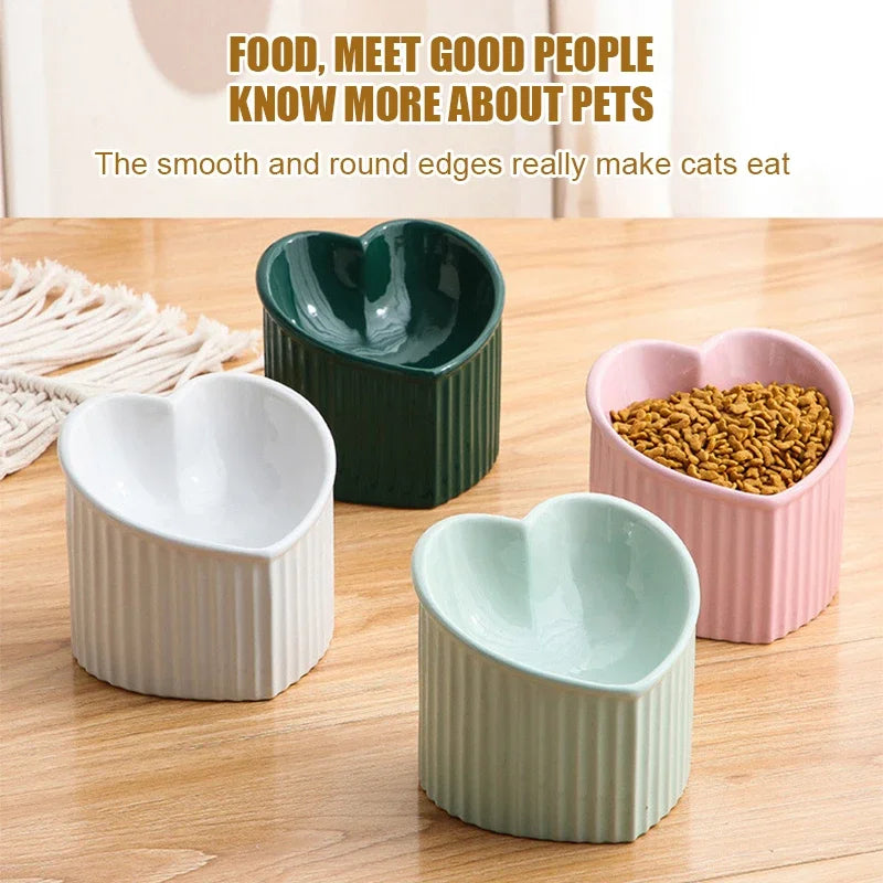 Ceramic Tilted Heart Shape Bowl Pet Friendly Supplies