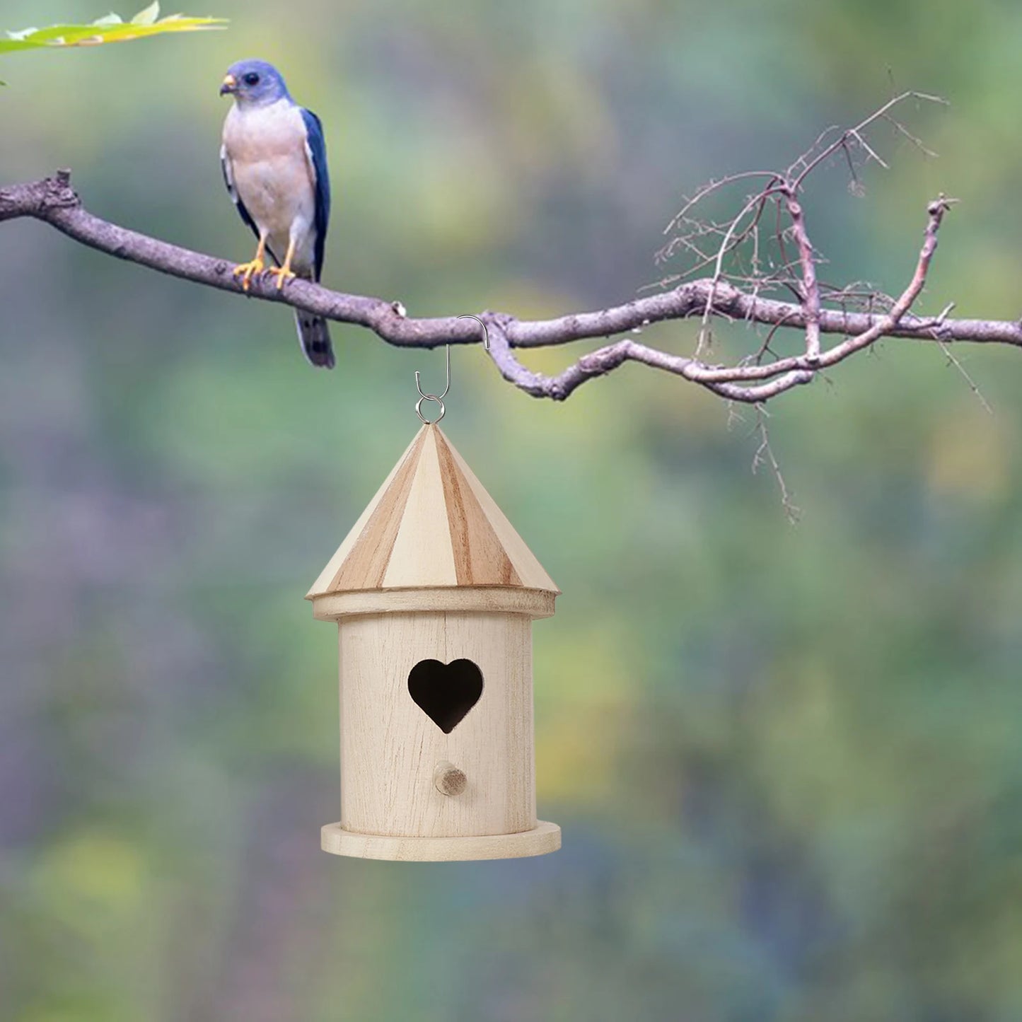 Natural Unfinished Wooden Hanging Birdhouse For Garden Patio Decoration - Pet Friendly Supplies