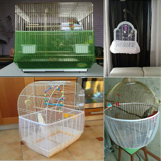 Soft Easy Cleaning Nylon Fabric Mesh Bird Cage Cover Shell Skirt Catcher Guard 4 Colors Bird Accessories - Pet Friendly Supplies