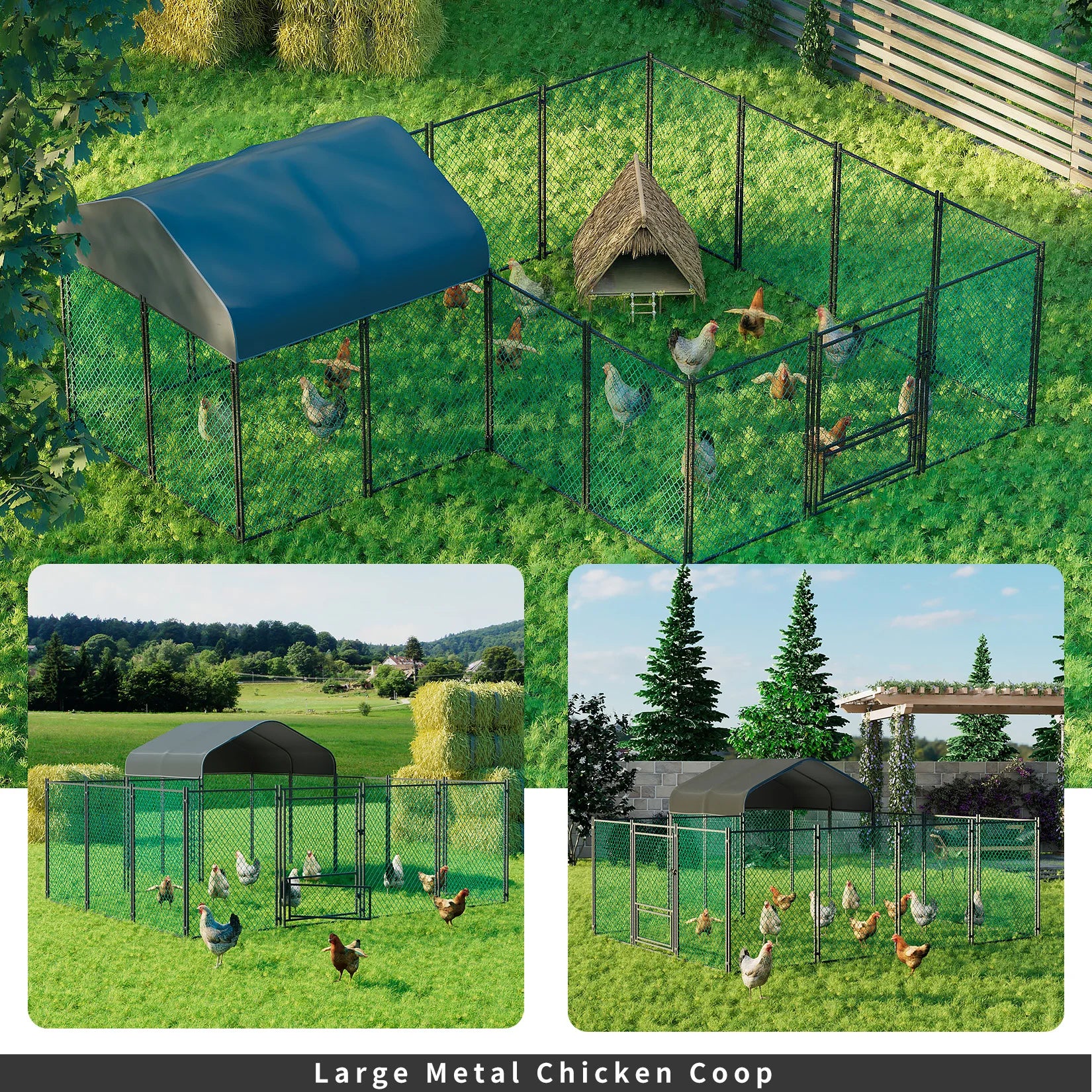 Chicken Coop 12.9x10.2x5.1ft Chicken Run Pen for Yard with Cover Outdoor Metal Portable Chicken Cage Enclosure Crate - Pet Friendly Supplies