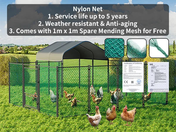 Chicken Coop 12.9x10.2x5.1ft Chicken Run Pen for Yard with Cover Outdoor Metal Portable Chicken Cage Enclosure Crate - Pet Friendly Supplies