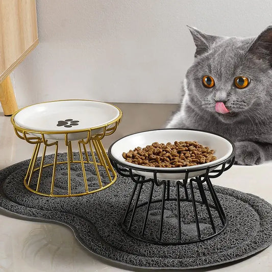 Cat Lift Bowl With Metal Stand & Ceramic Dish Pet Friendly Supplies