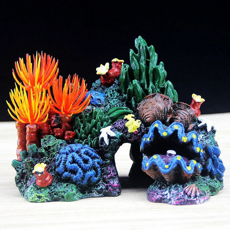 Aquarium Resin Coral Plant Shell Reef Mountain Cave Ornament Fish Tank Decor Pet Friendly Supplies