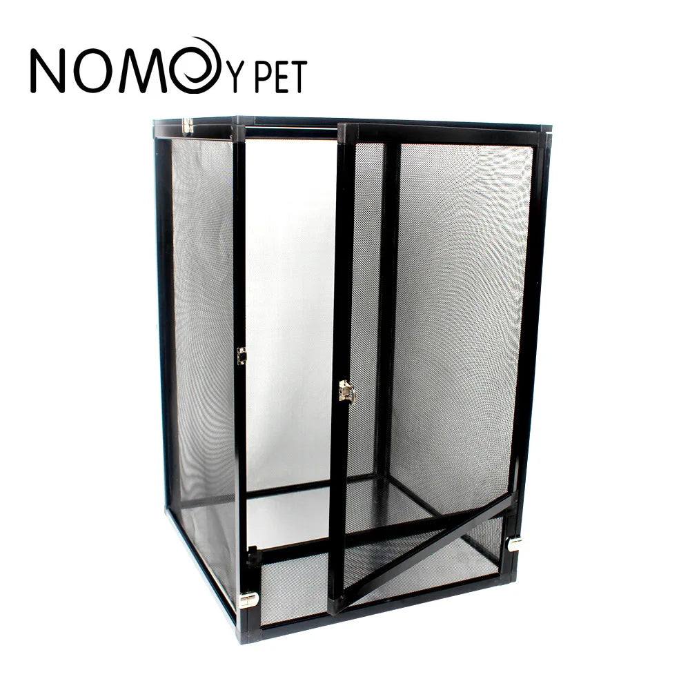 Stylish Black Reptile Terrarium Habitat Fresh Air Screen Design With Aluminium Frame - Pet Friendly Supplies