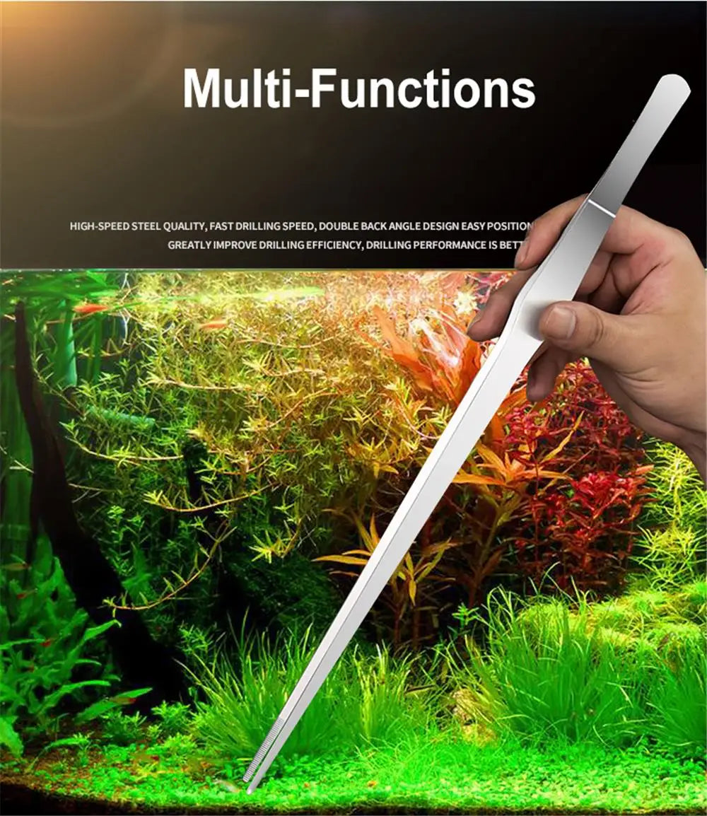 16cm Straight Stainless Steel Tweezers Fish Tank Aquatic Plants Aqaurium Tool Water Plant Curved Pliers Birds Reptile Feeding Tongs - Pet Friendly Supplies