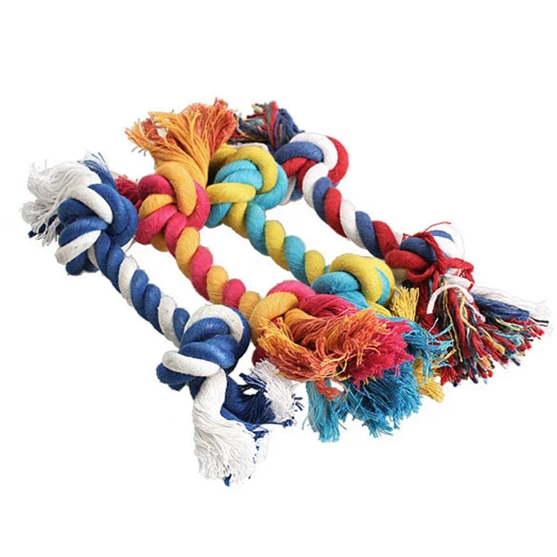 Colorful cotton rope dog toys, durable braided pet chew ropes, perfect for tug-of-war and teeth cleaning, ideal for medium to large dogs. Keep your pup entertained and active.