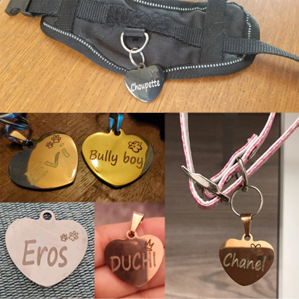 Personalised Dog ID Heart Tag Pet Friendly Supplies