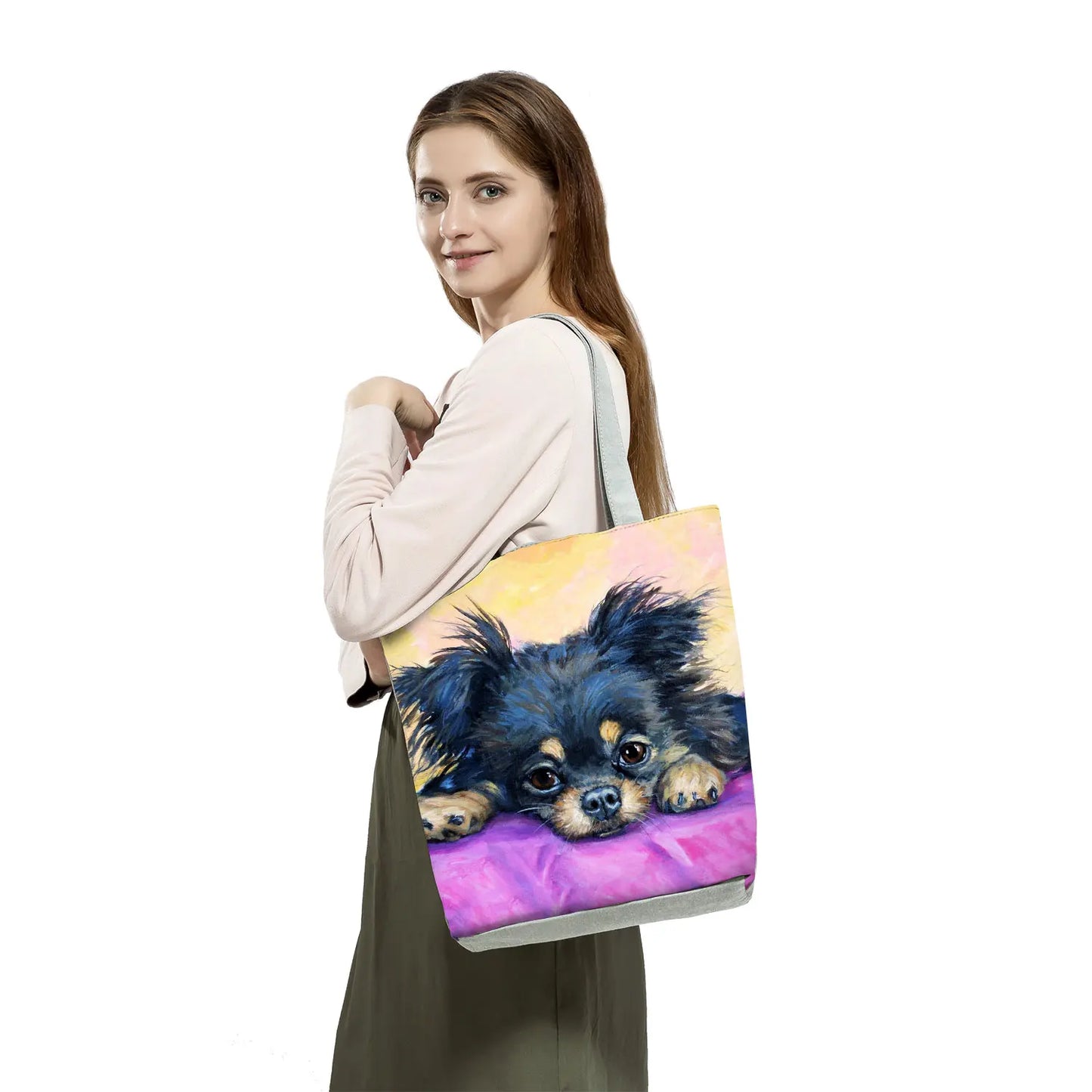 Cute Chihuahua Print Tote Shopping Bags Pet Friendly Supplies