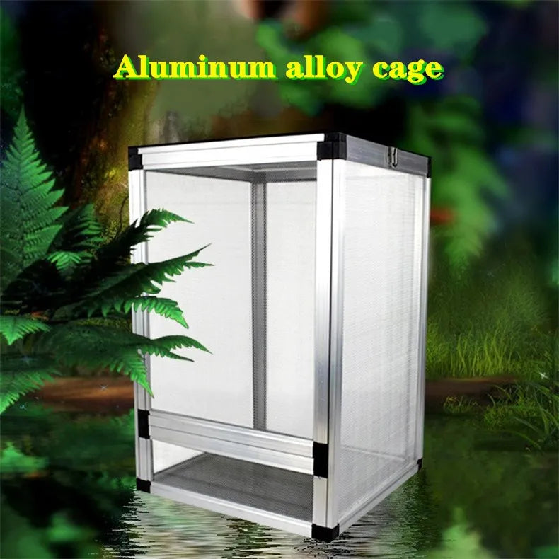 Stylish Silver Reptile Terrarium Habitat Fresh Air Screen Design With Aluminium Frame - Pet Friendly Supplies