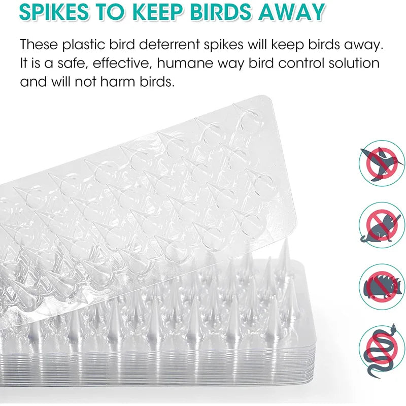 24 Pack Outdoor Transparent Clear PVC Bird Defender Spikes Strips for Outdoor Use - Pet Friendly Supplies