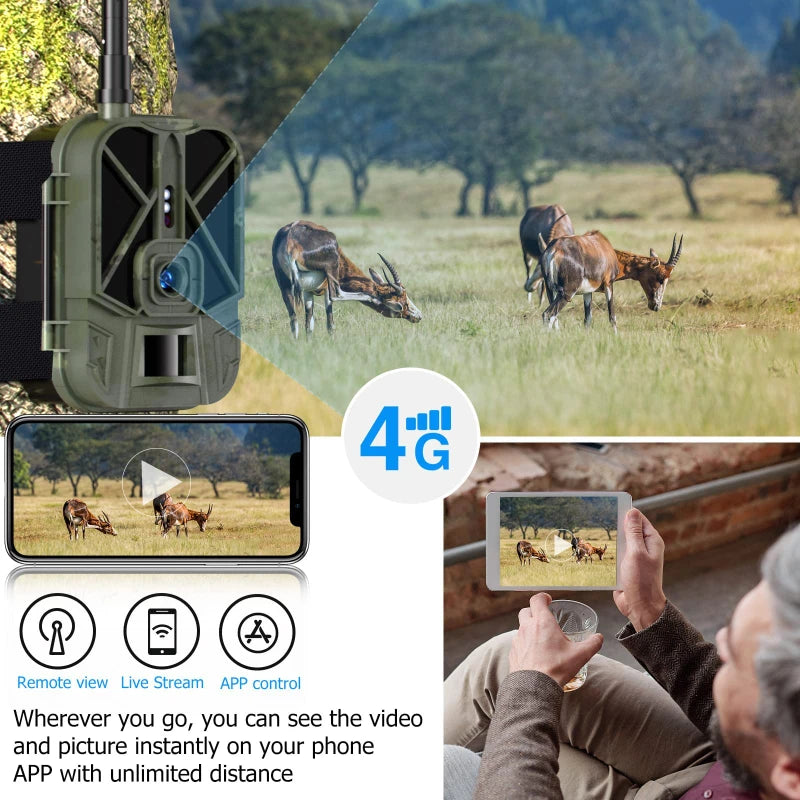 4G HD LIVE Video Lithium Battery Cellular Trail Camera 50MP 4K Wireless Game APP Cloud Service Waterproof IP66 Wildlife Cam - Pet Friendly Supplies