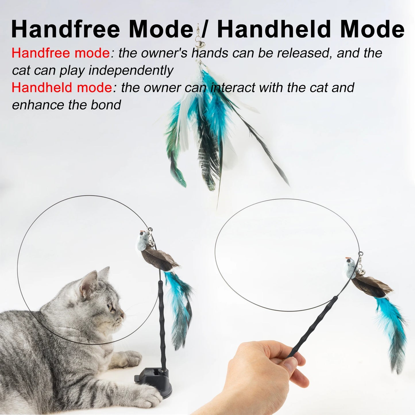 Handfree Bird/Feather Cat Wand with Bell Pet Friendly Supplies