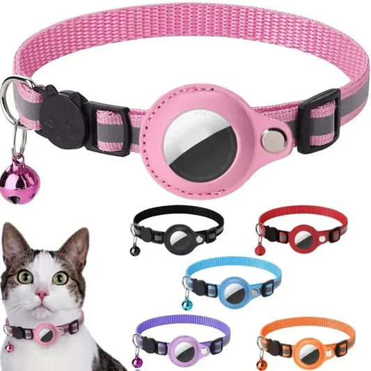 Reflective Anti-Lost Cat Collar With GPS Tracker Protective Case With Bell