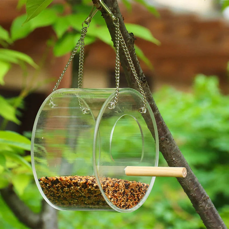 Hanging Acrylic Bird Feeder Food Box Anti-scatter In Two Designs - Pet Friendly Supplies