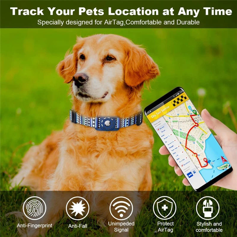 Digital Printing Dog Collar With Airtag Holder - Pet Friendly Supplies