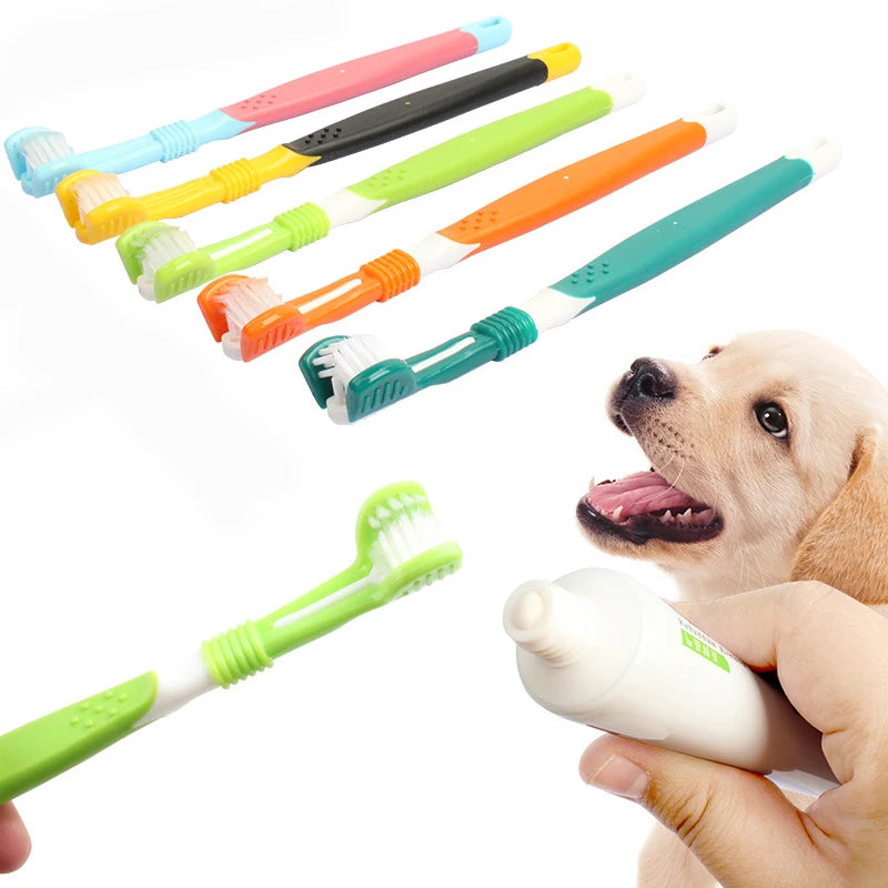 Three Sided Pet Toothbrush Three-Head Multi-angle Toothbrush Pet Friendly Supplies