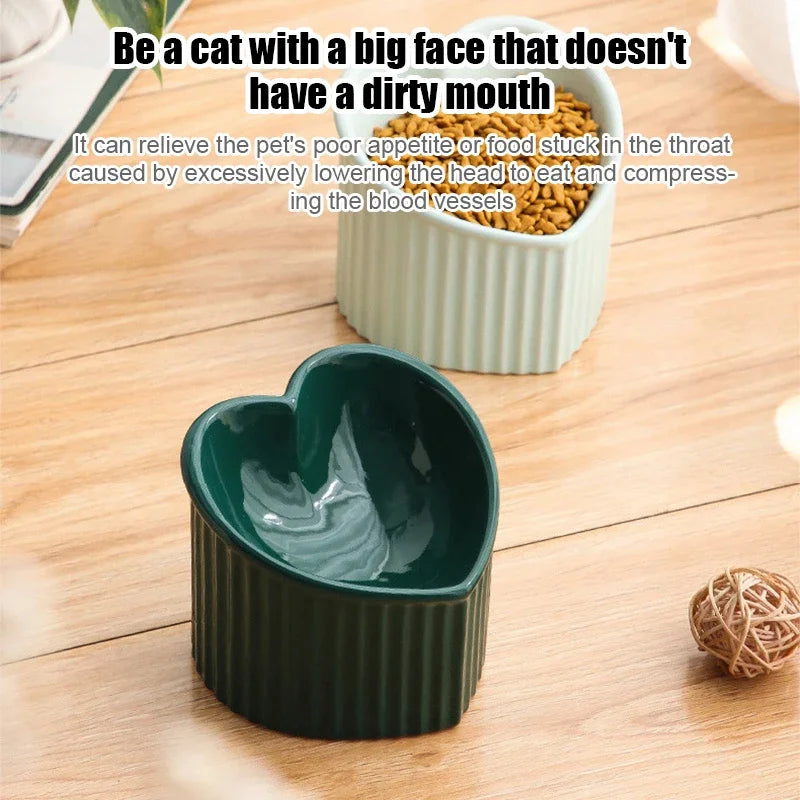 Ceramic Tilted Heart Shape Bowl Pet Friendly Supplies